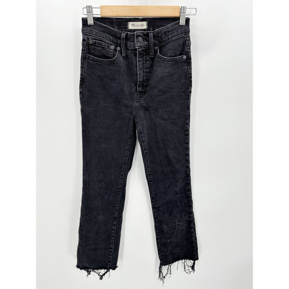 Madewell Cali Demi Boot Black Raw Hem Cotton Blend Denim Jeans Women's Size 25